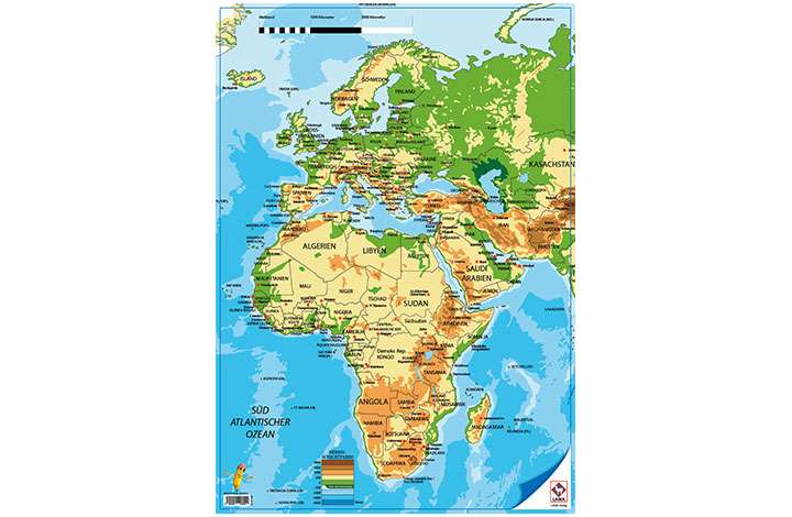 Weltkarte Europa und Afrika-Poster A2  Zusatzmaterial  Lehrkräfte  LAMA Shop